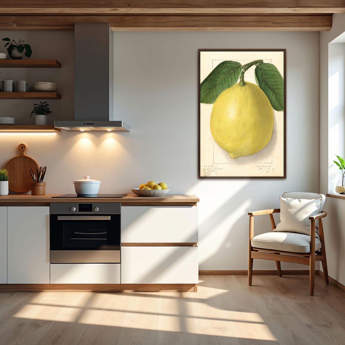 Single Lemon With Green Leaves Vintage Botanical Study Poster - Image 5