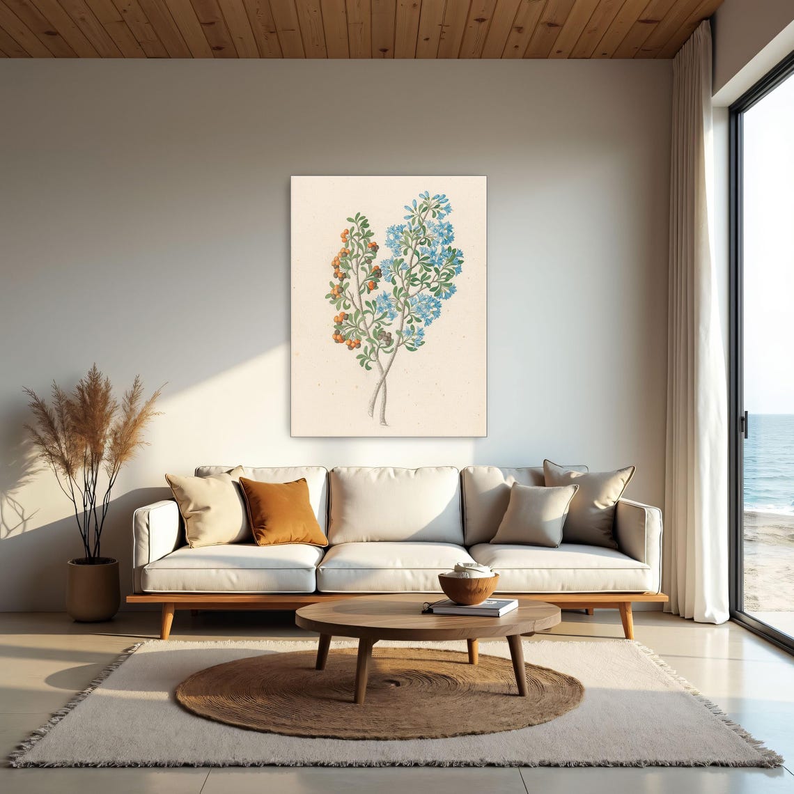 Blue Flowering Shrub With Orange Berries Antique Botanical Art Poster - Image 2