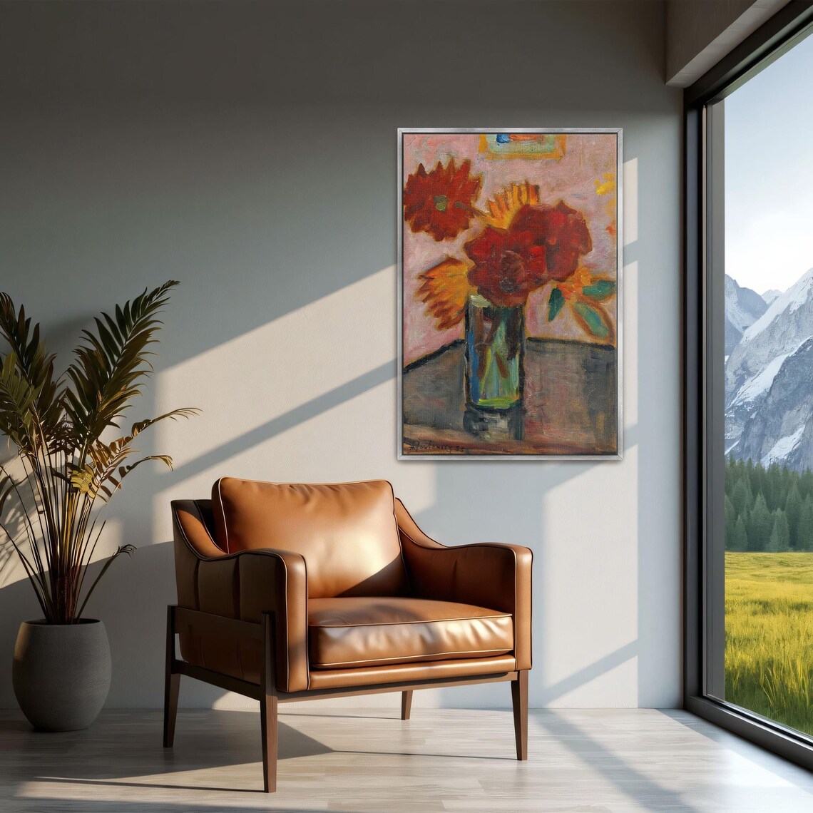 Still Life With Red Flowers In A Glass Vase Oil Painting Poster - Image 2