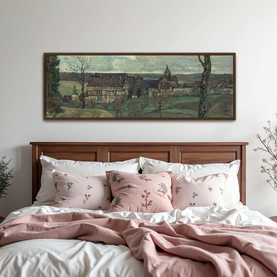 European Village Landscape Painting With A Church Tower On Rolling Hills Poster
