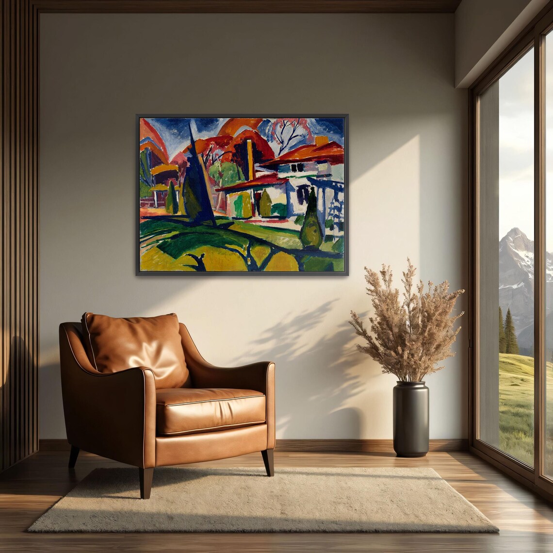 Fauvist Bold Red Roof Houses Among Green Trees Landscape Poster - Image 3