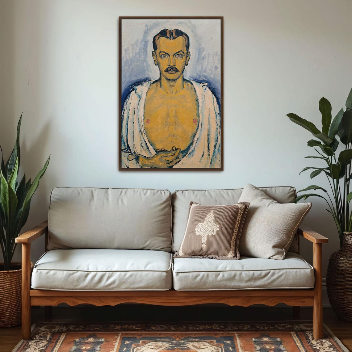 Mustached Bare-Chested Man Expressionist Portrait Painting Poster - Image 5