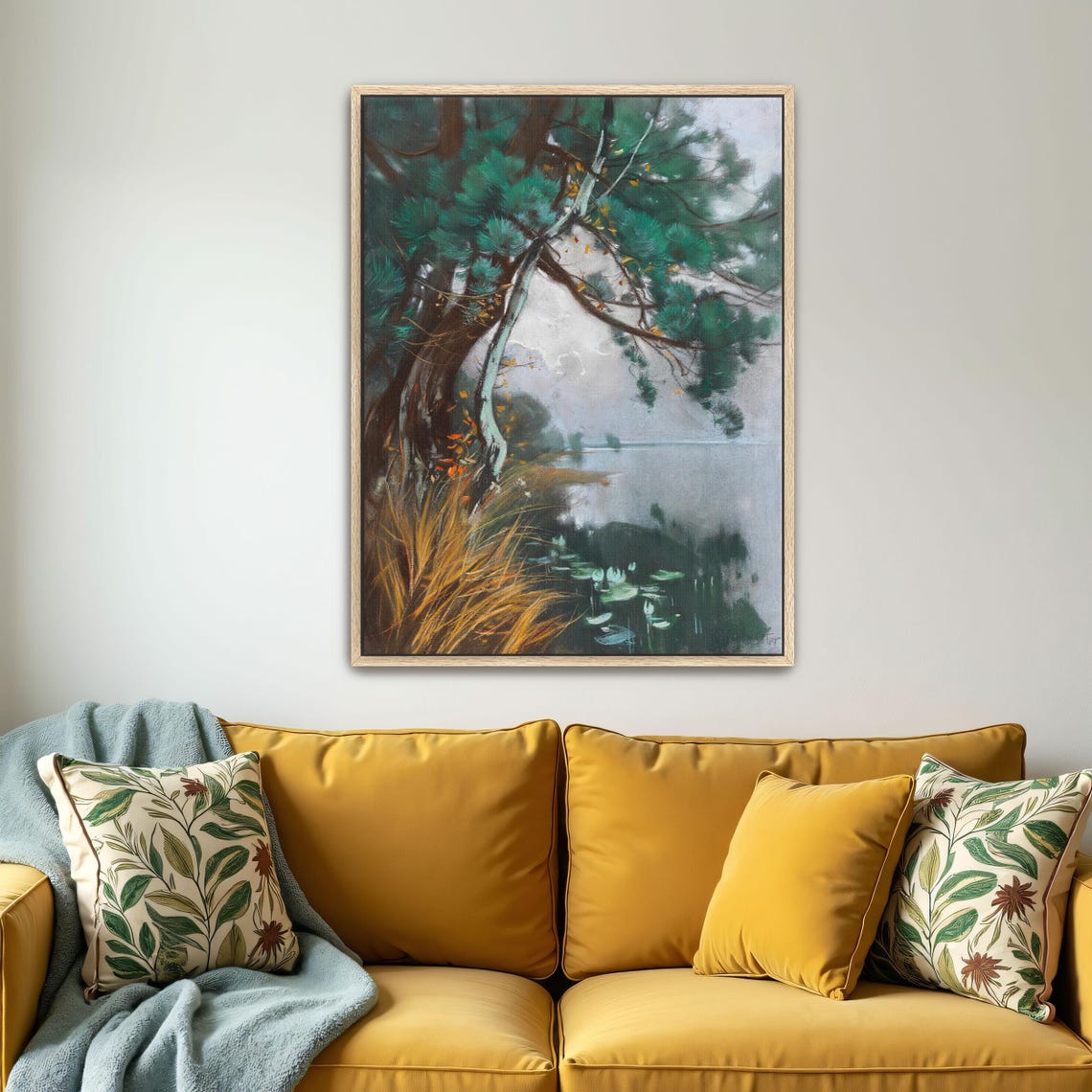 Leaning Pine Tree Over A Misty Lake With Water Lilies Poster - Image 4