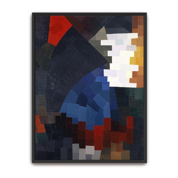 Large Framed Print Of Abstract Geometric Painting Geometric Wall Art Blue And Red Entryway Art Minimalist Oil Painting