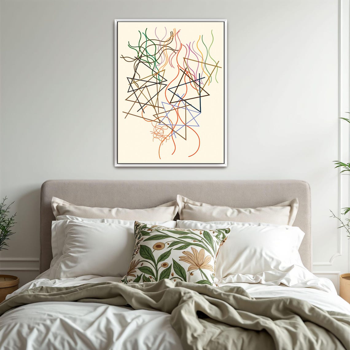 Abstract Line Art with Triangles and Flowing Curves Drawing Poster - Image 3