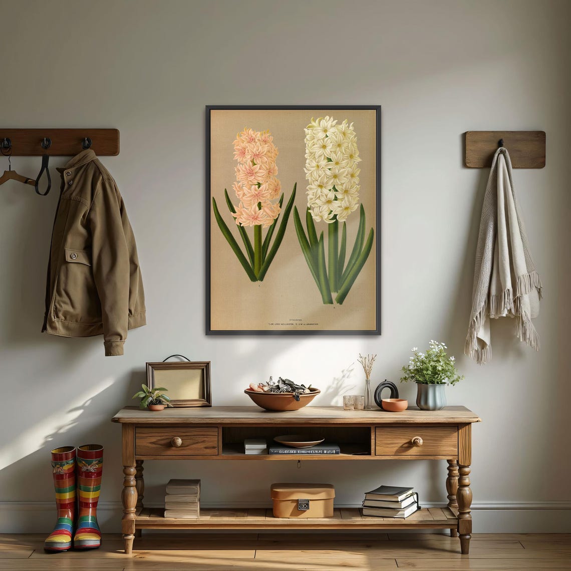 Two Hyacinth Flowers Pink and White Botanical Illustration Poster - Image 4