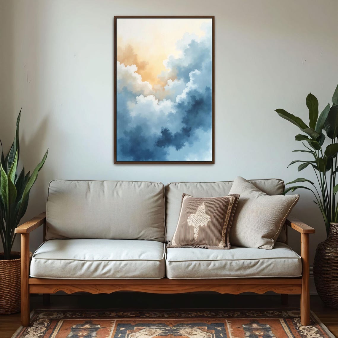 Abstract Sky Watercolor Clouds Framed Wall Art Ready To Hang Oversized Large Wall Art Fine Art Print Wooden Frame - Image 5