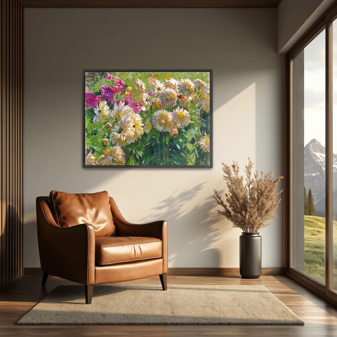 Colorful Dahlias in Bloom Impressionist Flower Garden Art Poster - Image 4