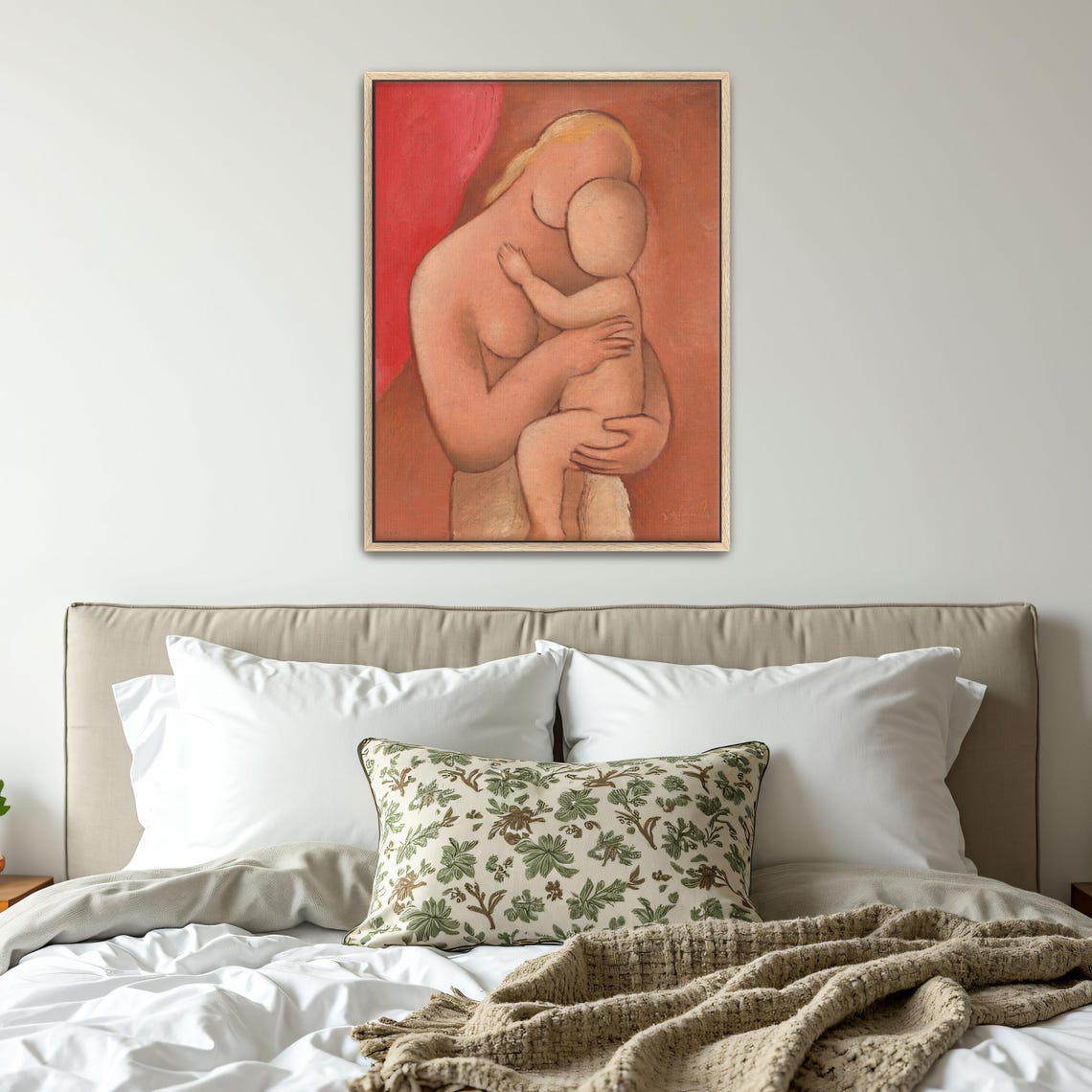 Mother Holding A Child On A Red Background Portrait Painting Poster - Image 4