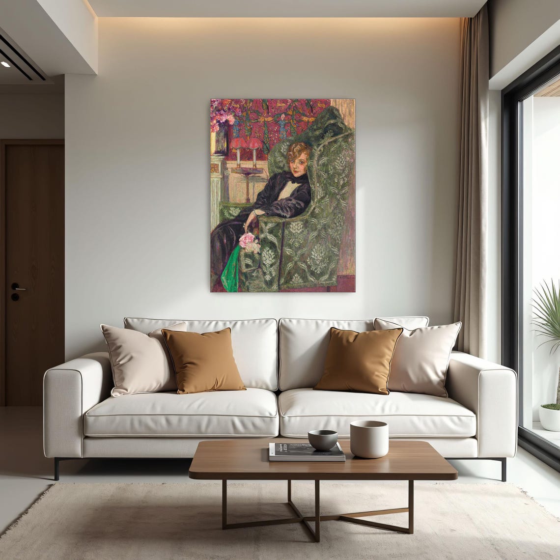 Woman in a Green Armchair with Roses Interior Portrait Poster - Image 2