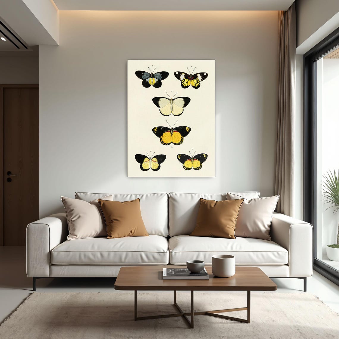 Six Yellow Black and White Butterflies Vintage Entomology Art Poster - Image 2