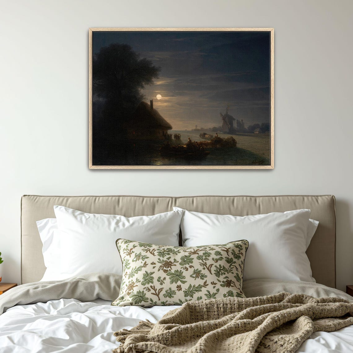 Moonlit River with Windmill Dark Night Landscape Scene Poster - Image 5