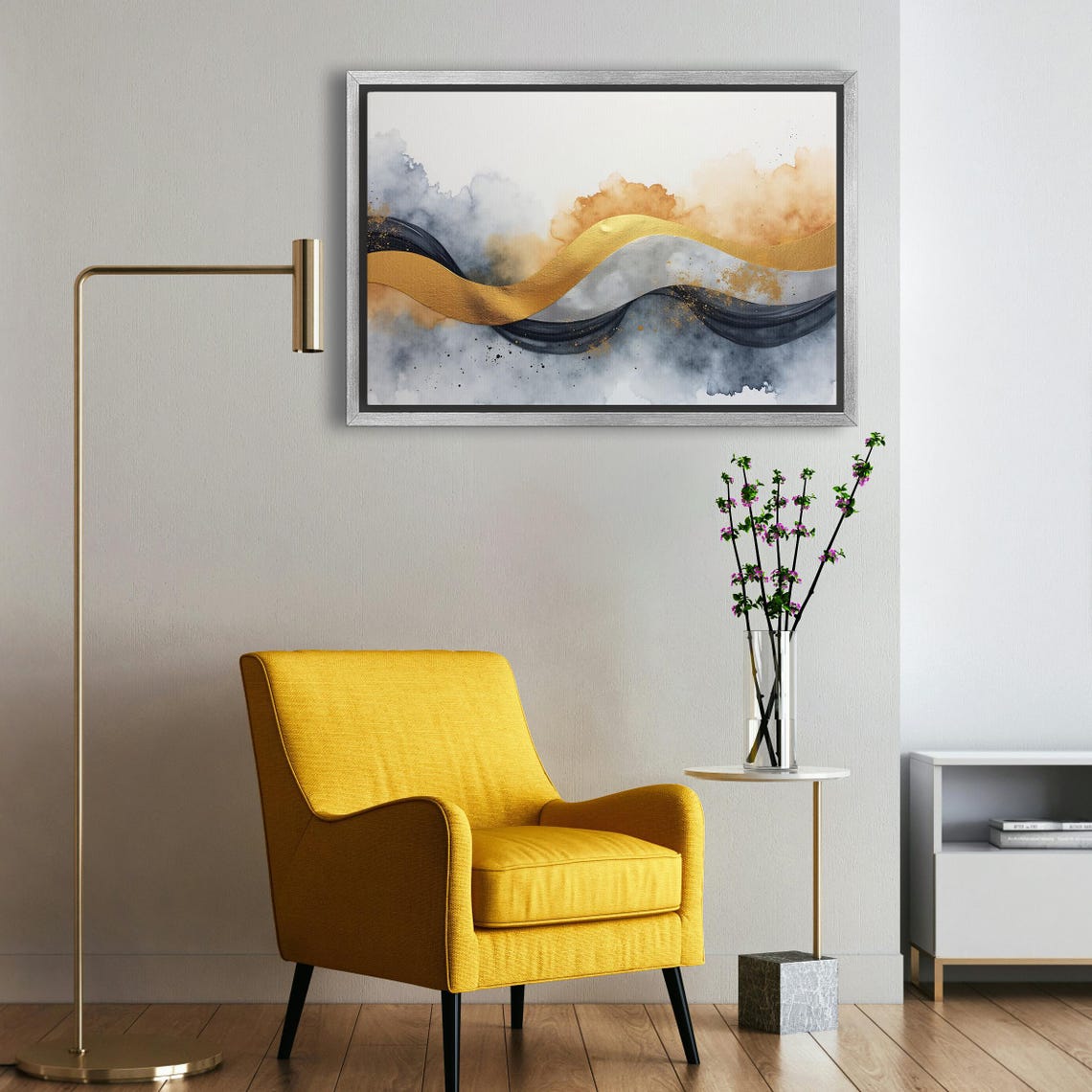Woven Gold Silver And Black Ribbons Watercolor Abstract Art Poster - Image 5