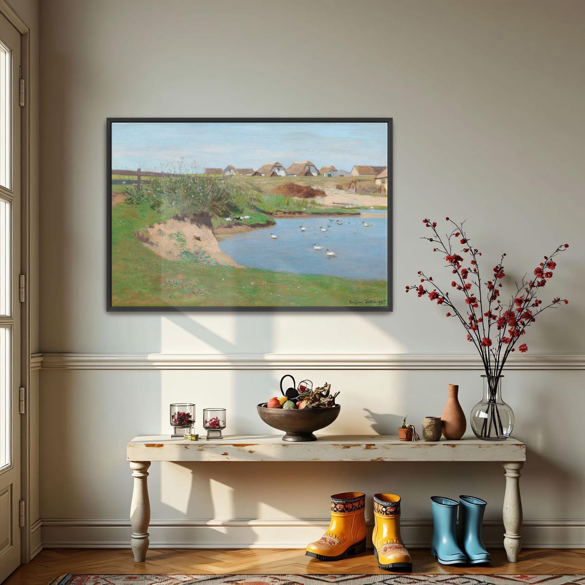 Thatched Farmhouses Overlooking A Quiet Pond With Ducks Framed Poster - Image 3