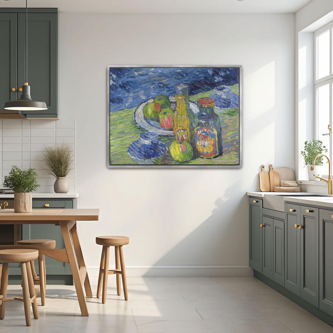 Still Life With Bottles And Fruit In Heavy Impasto Oil Poster - Image 2