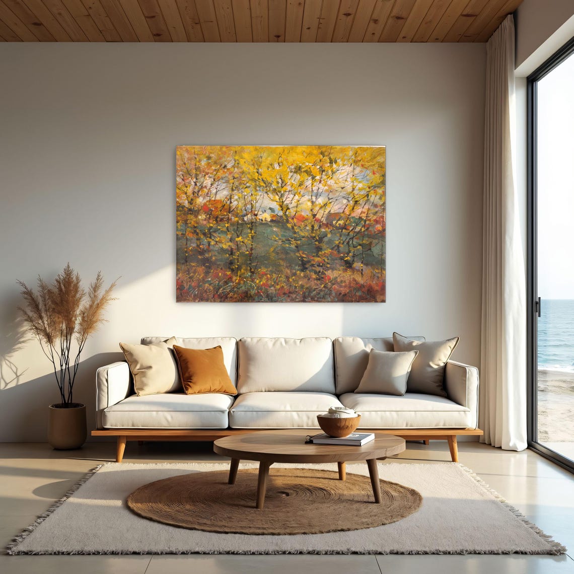 Golden Autumn Trees Impressionist Forest Landscape Wall Poster - Image 2