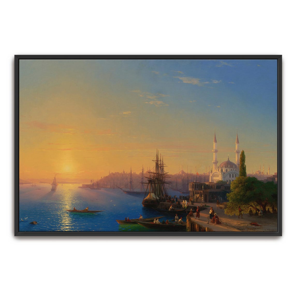 Sunset Over Constantinople With Sailing Ships Vintage Travel Art Print