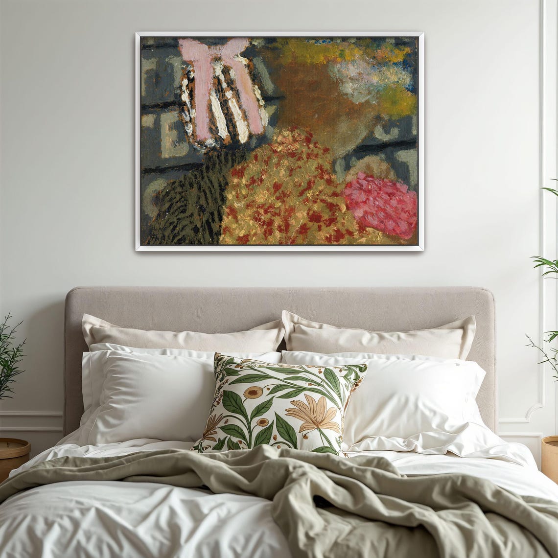 Woman in Striped Dress With Pink Bow Abstract Portrait Poster - Image 2