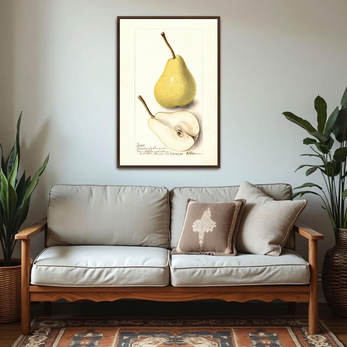 Yellow Pear Whole And Halved Antique Pomological Watercolor Art Poster - Image 5