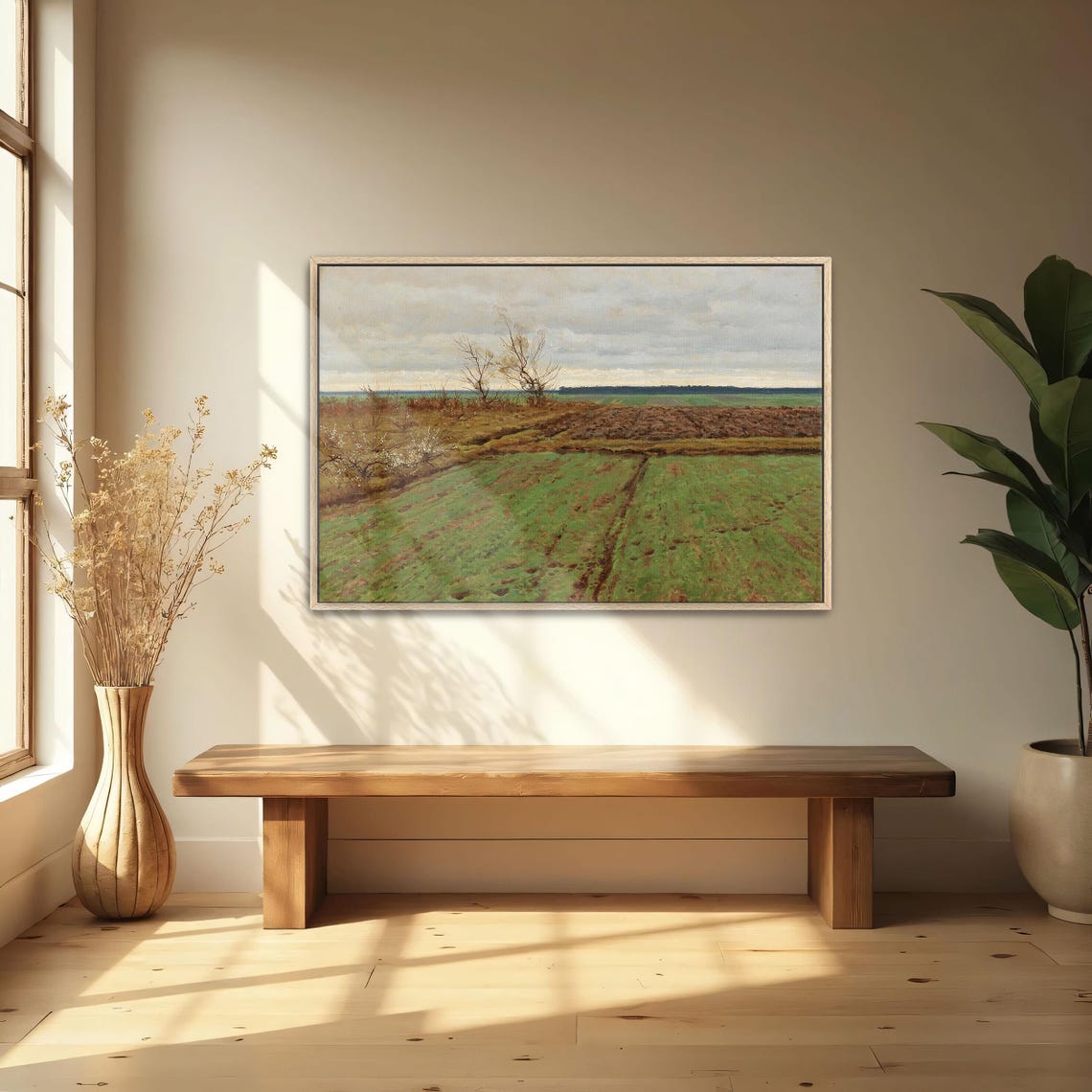 Ploughed Fields Stretching Under A Cloudy Autumn Sky Landscape Poster - Image 4
