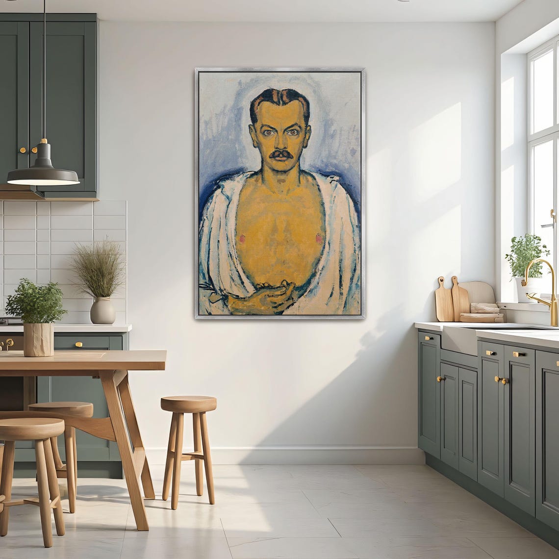 Mustached Bare-Chested Man Expressionist Portrait Painting Poster - Image 2