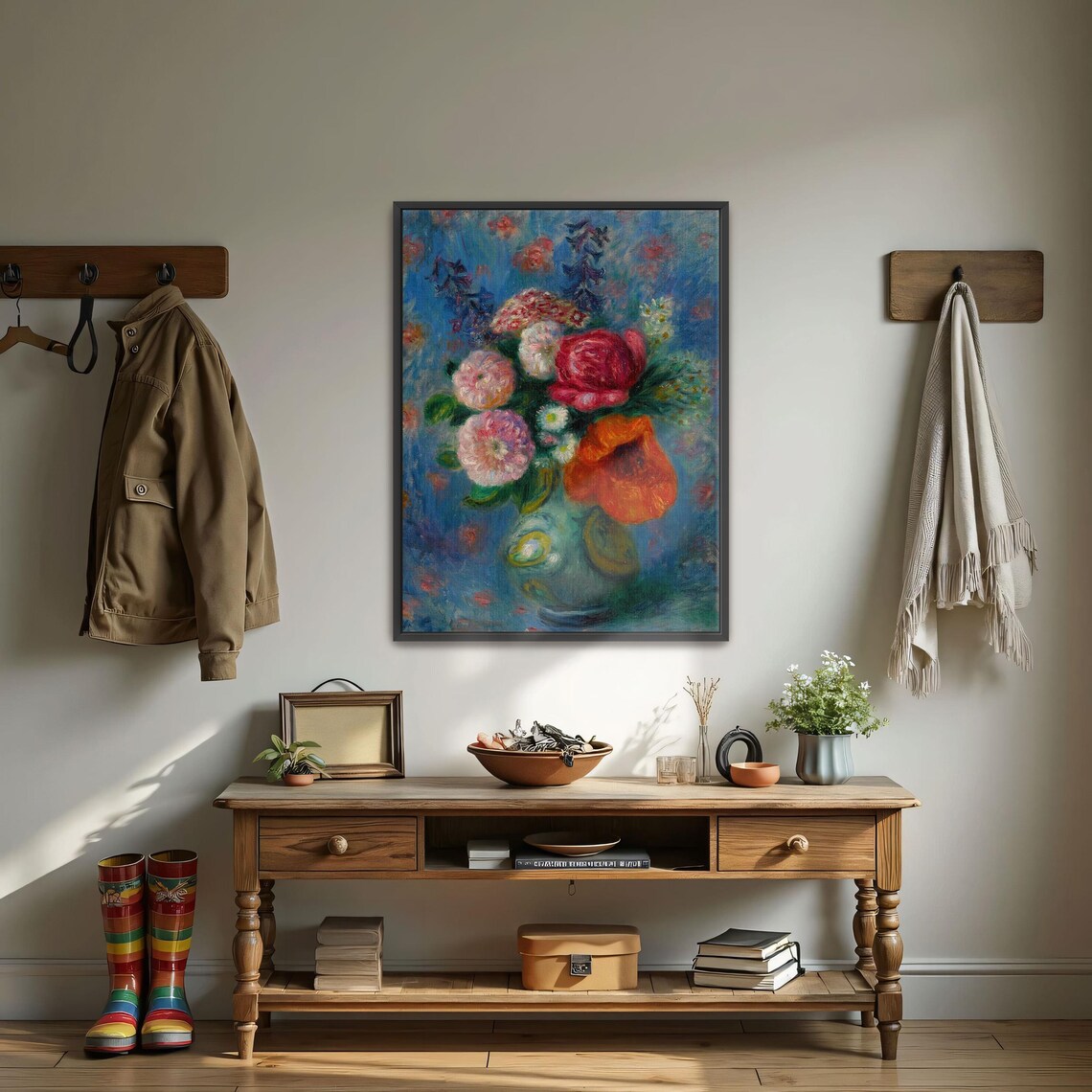 Poppies And Roses Bouquet In A Green Vase Floral Painting Poster - Image 3