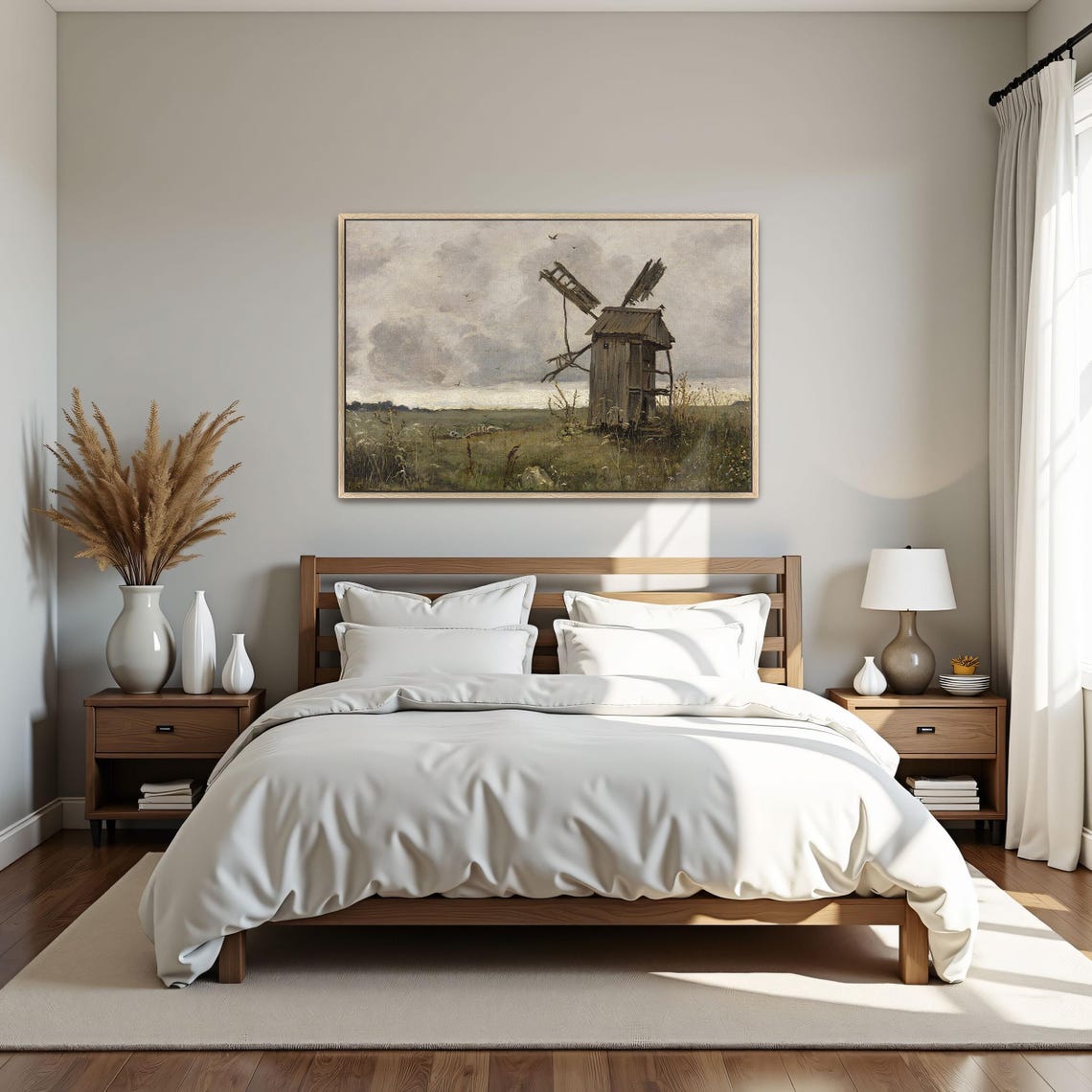 Dilapidated Windmill in Open Field Moody Rural Landscape Poster - Image 5