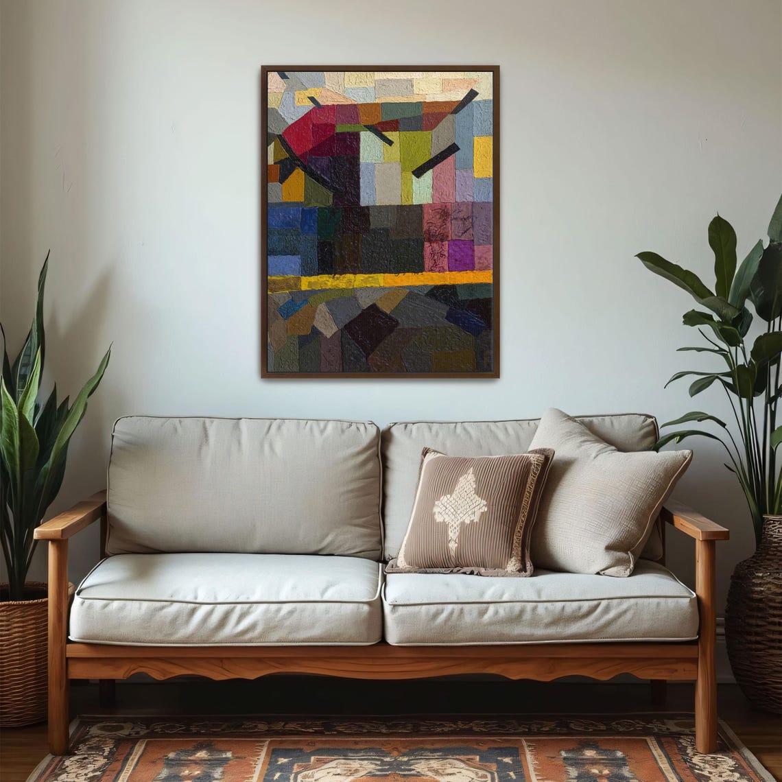 Large Framed Print Of Abstract Geometric Painting With Blocks Geometric Print Green And Blue Entryway Art - Image 5