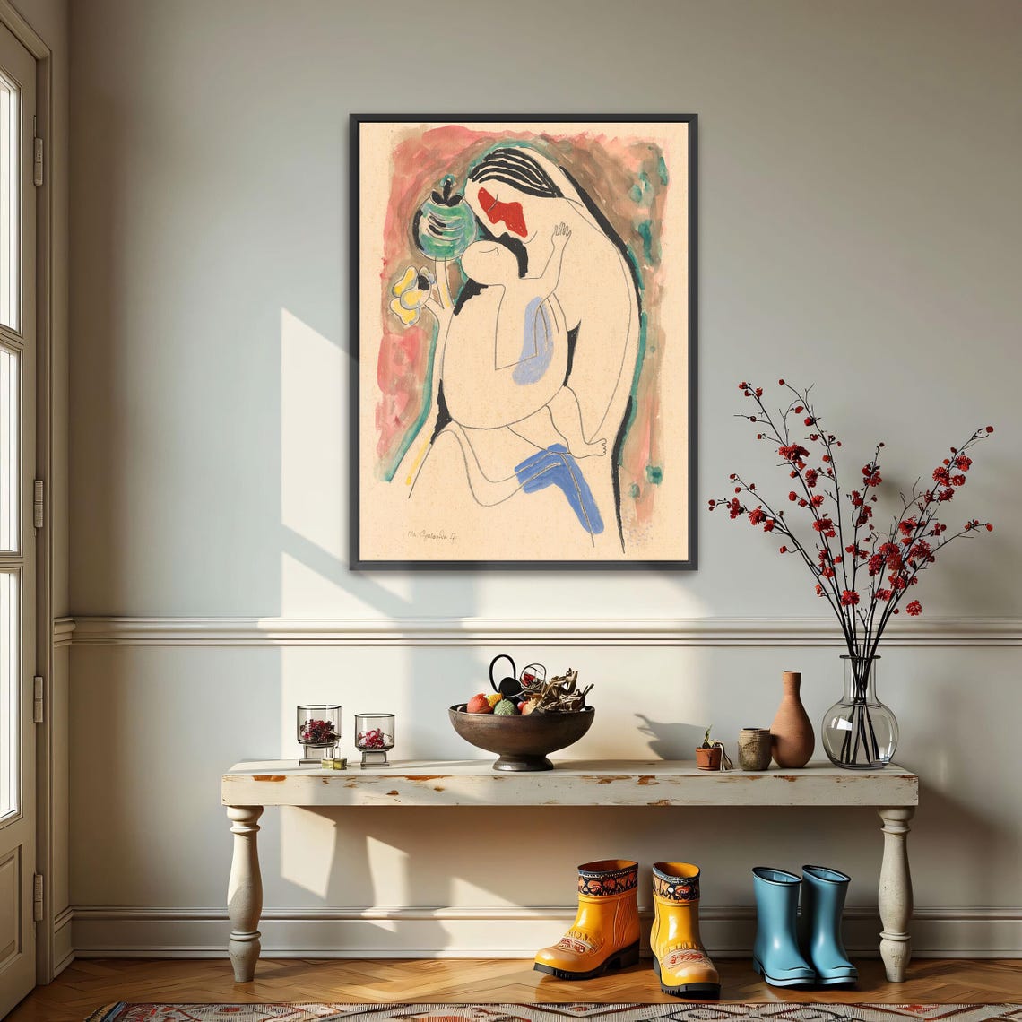 Mikuláš Galanda Mother and Child Soft Watercolor Drawing Poster