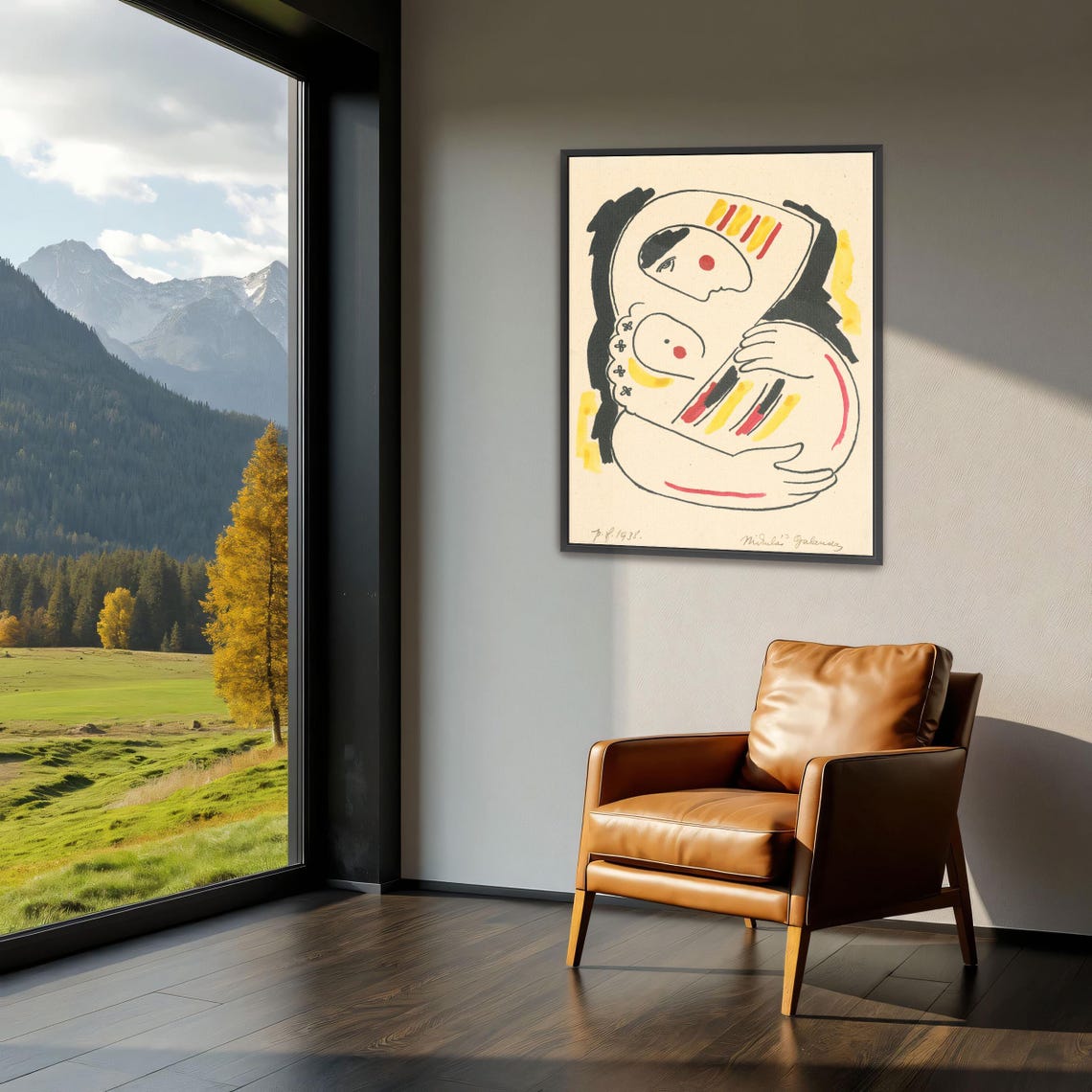 Mikuláš Galanda Two Figures Embracing 1938 Line Drawing Poster - Image 3