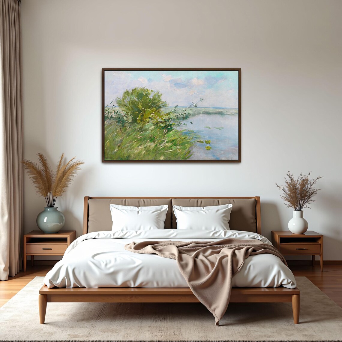 Large Framed Print Of Lake Landscape With Green Trees Landscape Wall Art Green And Blue Entryway Artwork Rustic Oil Painting - Image 5