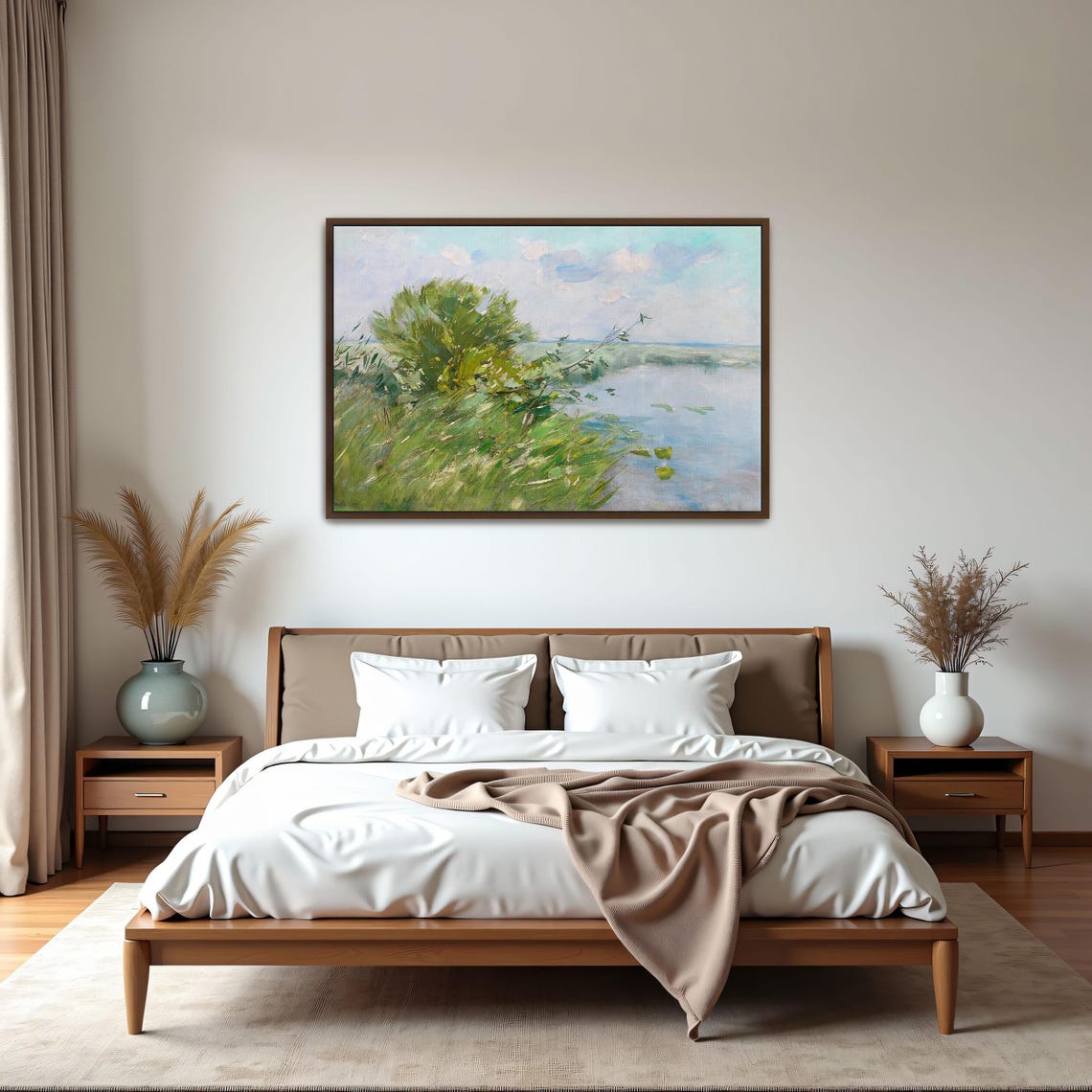 Sunlit Riverbank With Green Trees Impressionist Meadow Poster - Image 5