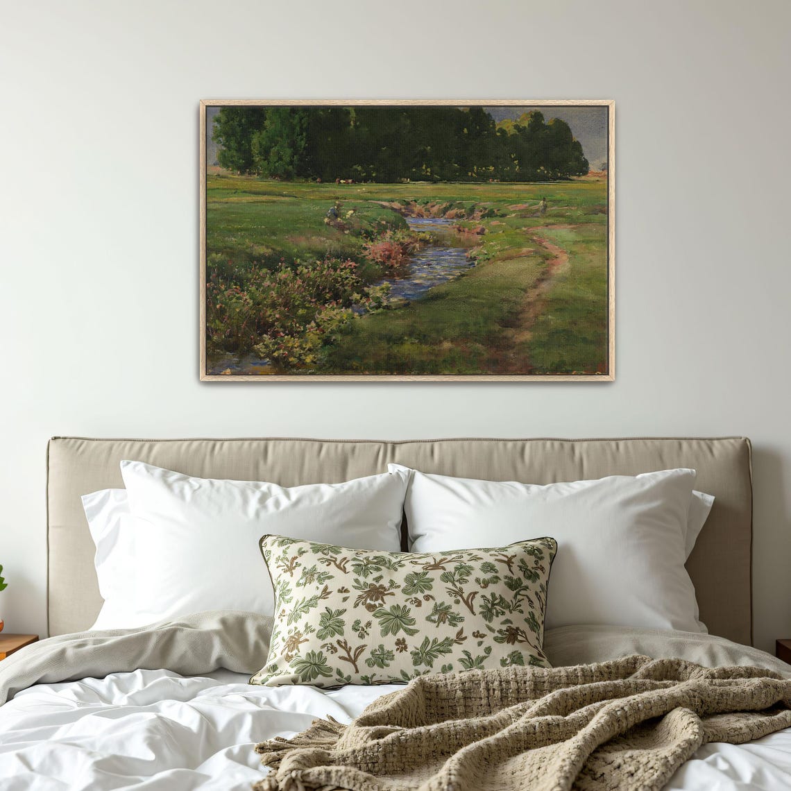 Stream Through Green Meadow Pastoral Landscape Oil Art Poster - Image 5