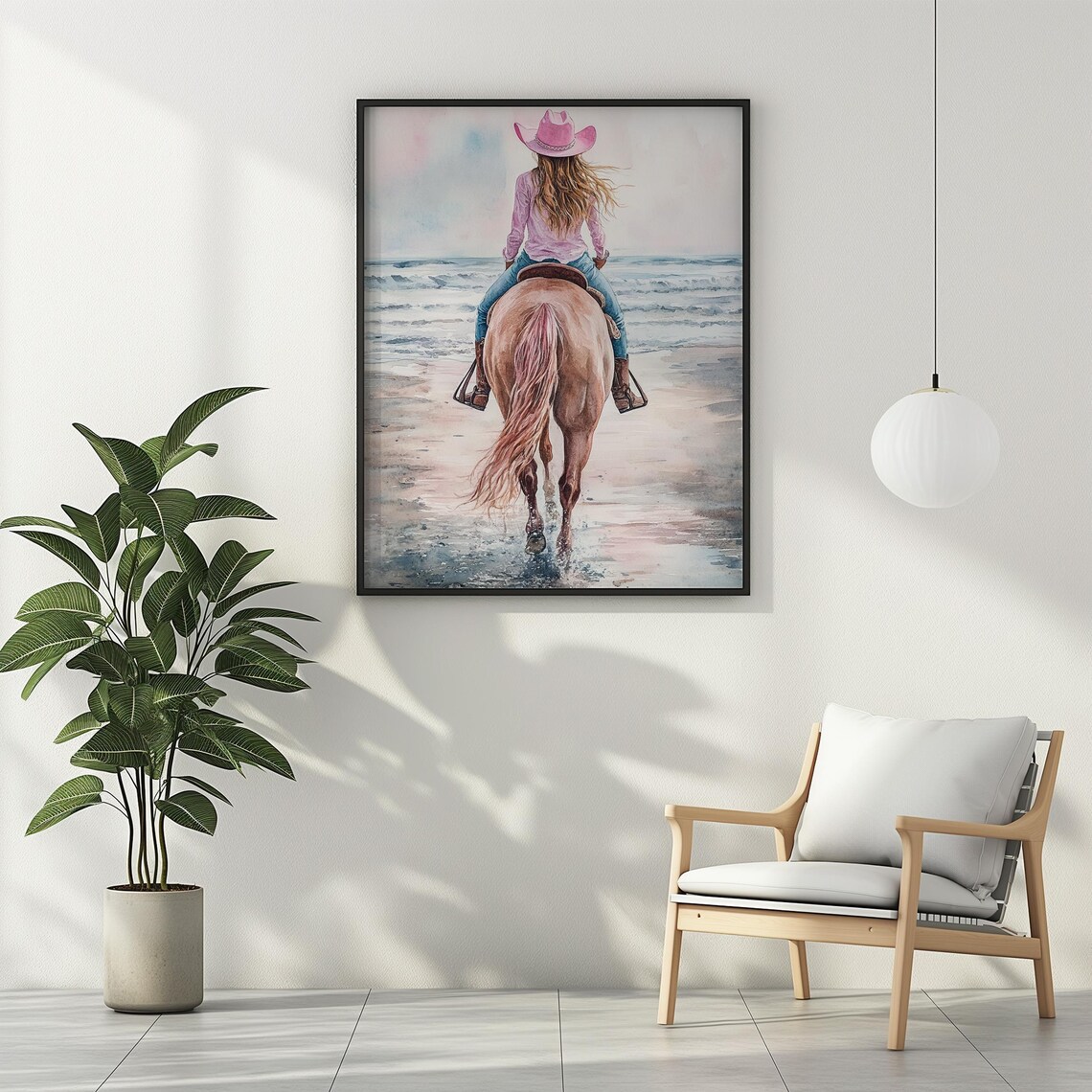 Coastal Cowgirl Horse Riding Art Print, Watercolor - Image 2