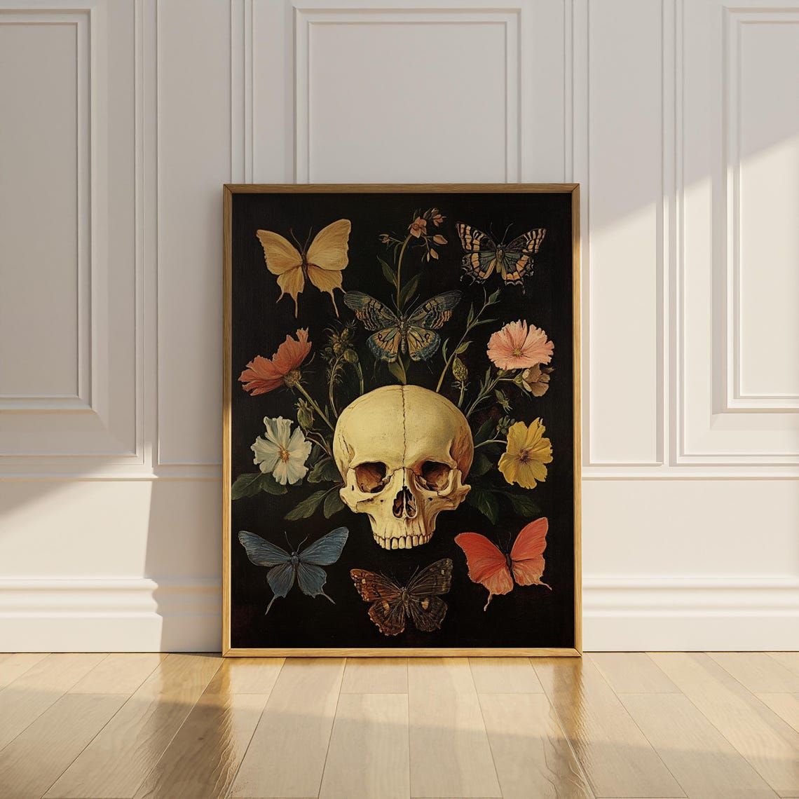 Memento Mori Skull Butterflies Wildflowers Gothic Dark Floral Poster - Image 2
