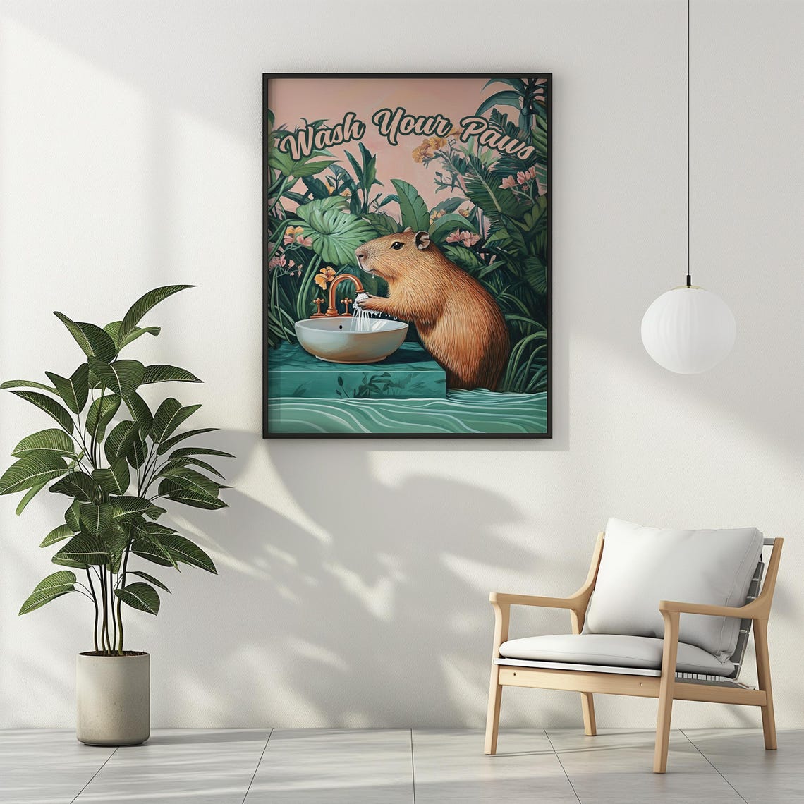 Wash Your Paws Capybara Washing Paws Funny Botanical Bathroom Print - Image 2