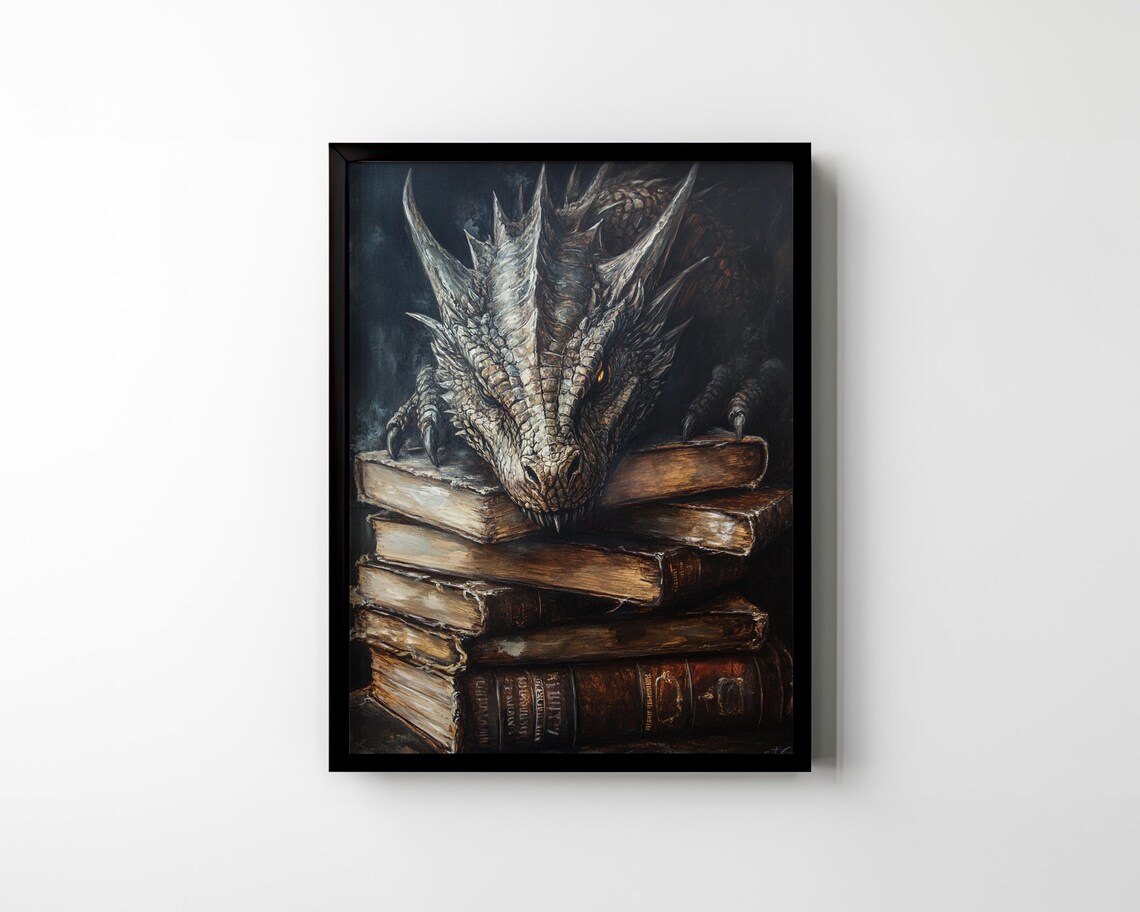 Book Dragon, Dark Academia Vintage Art Print - Image 3