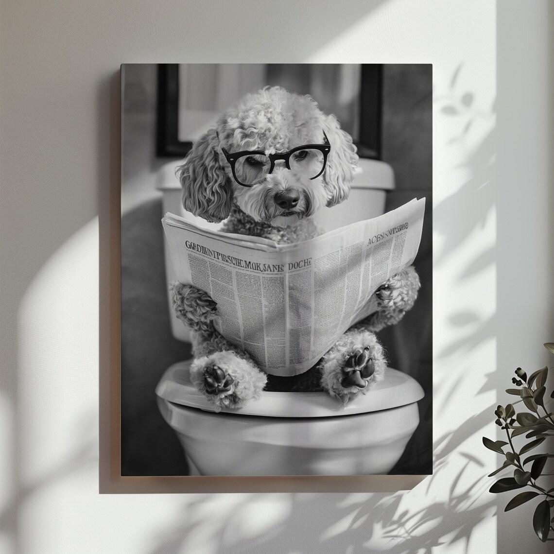 Cute Poodle in Glasses on Toilet Reading Newspaper Photo Style Poster - Image 2