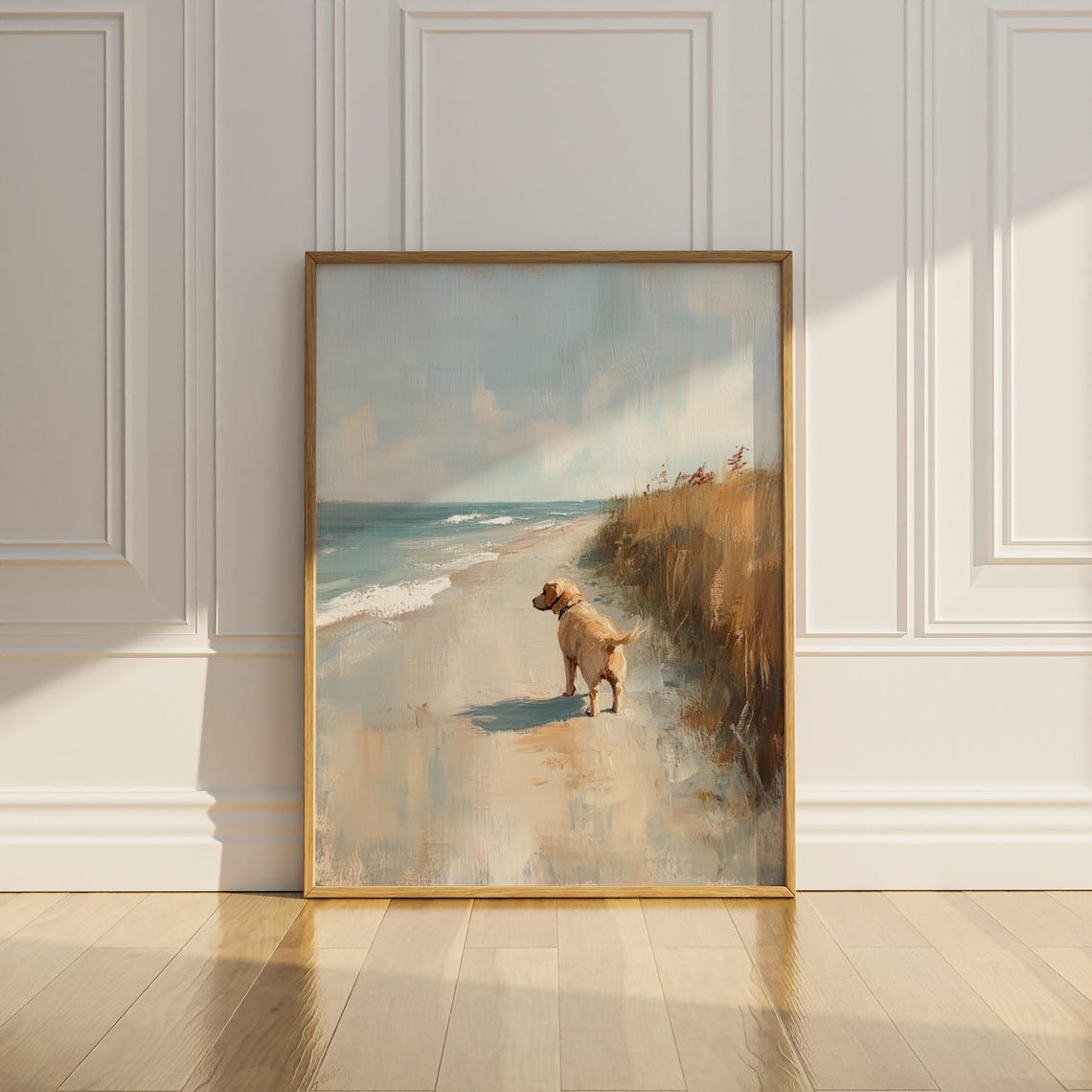 Golden Retriever Dog On Beach Dunes Coastal Watercolor Wall Art - Image 3