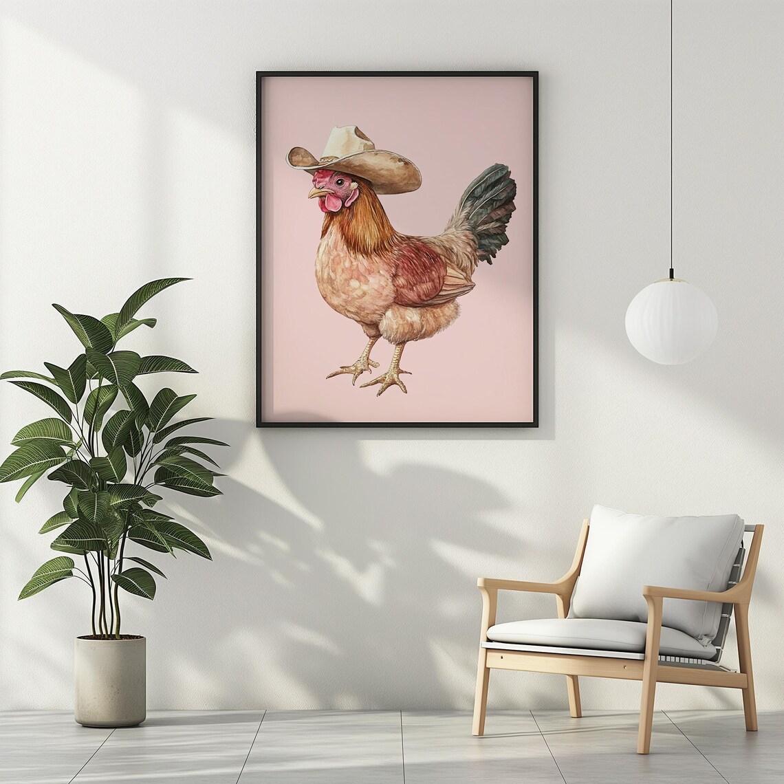 Chicken Wearing Cowboy Hat Watercolor Funny Farmhouse Pink Poster - Image 2