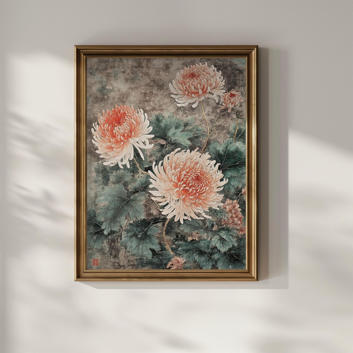 Chrysanthemum Flower Vintage Oil Painting Art Print - Image 2