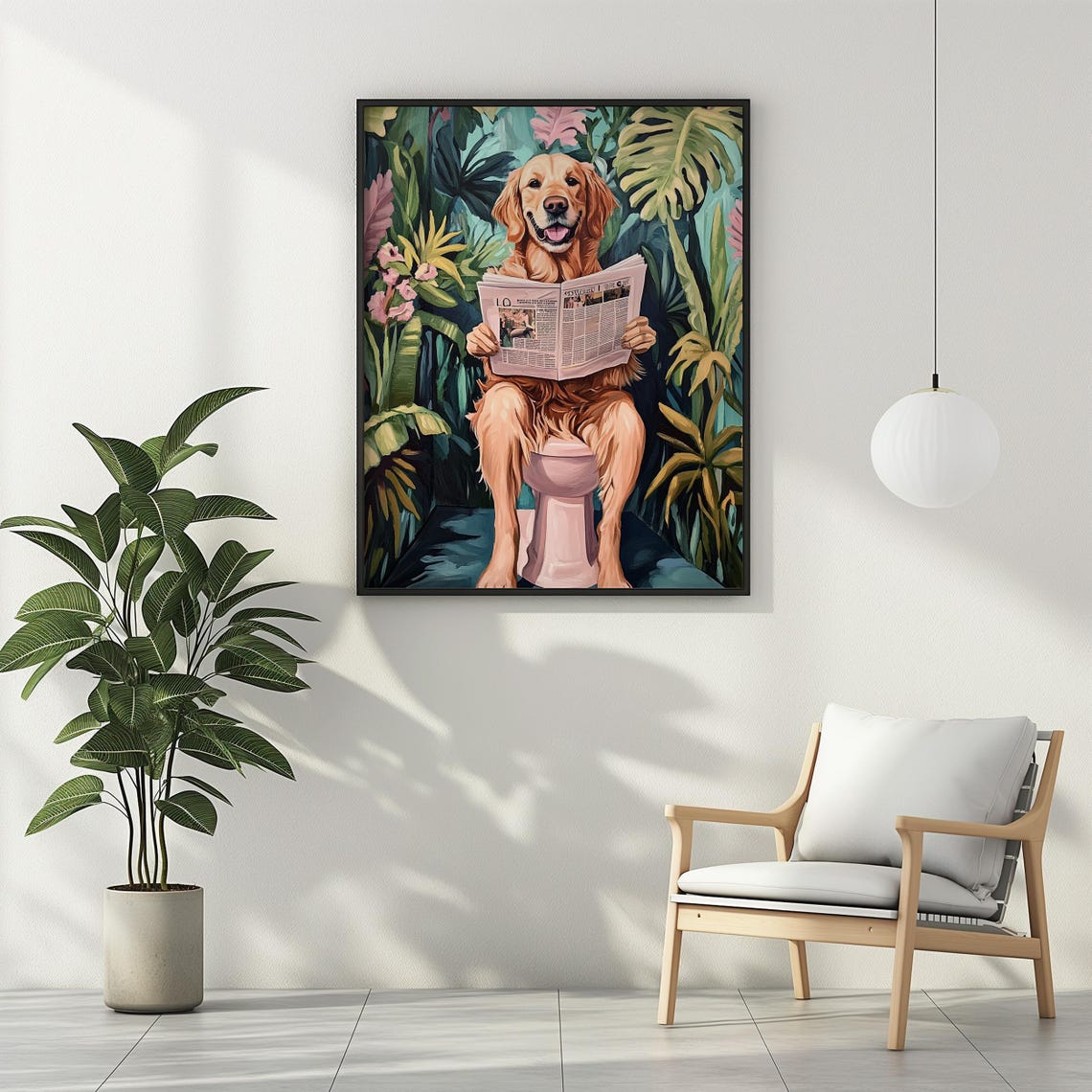 Golden Retriever Dog on Toilet Newspaper Funny Tropical Gift Poster - Image 3