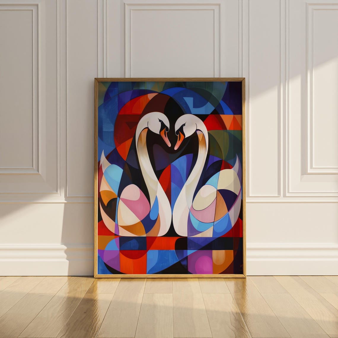 Swan Couple Heart Shape Colorful Geometric Mosaic Love Poster - Image 3
