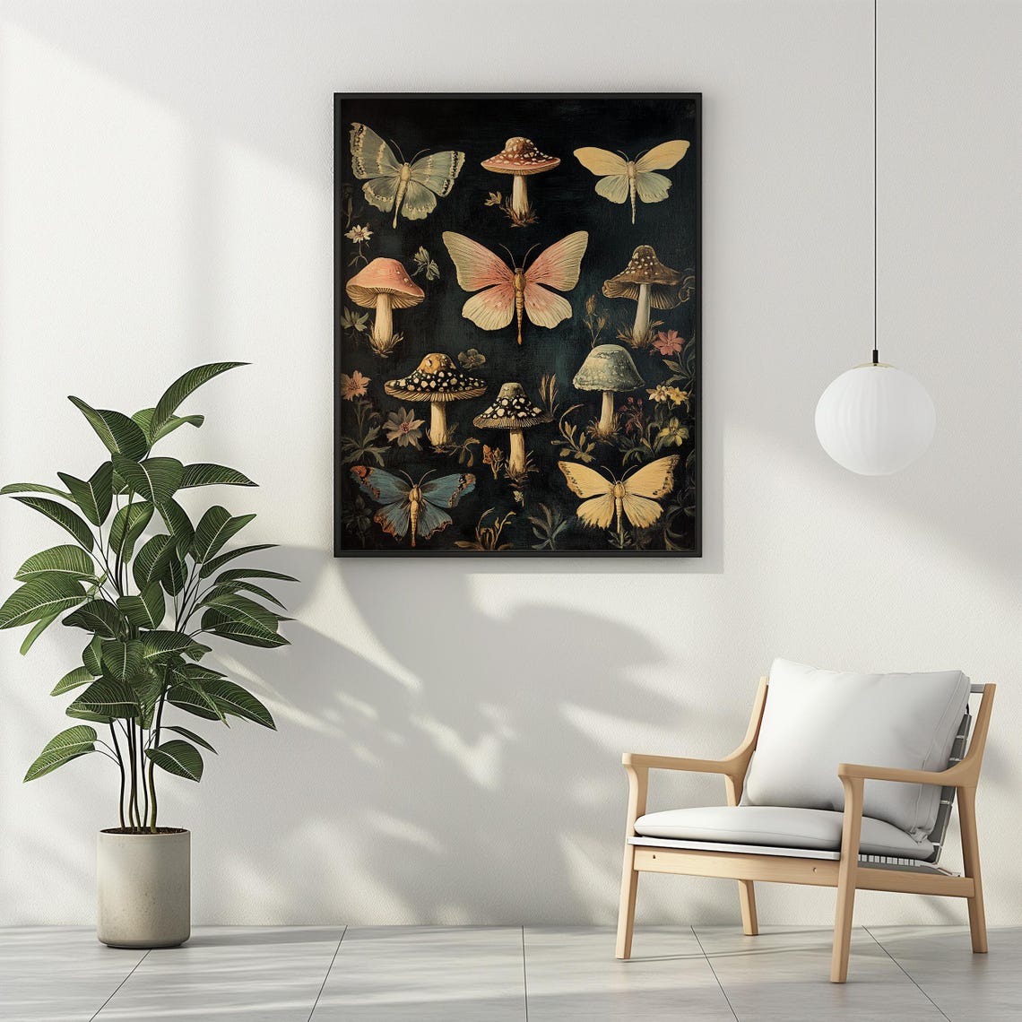 Vintage Moth Mushroom Wildflower Botanical Dark Academia Poster - Image 3