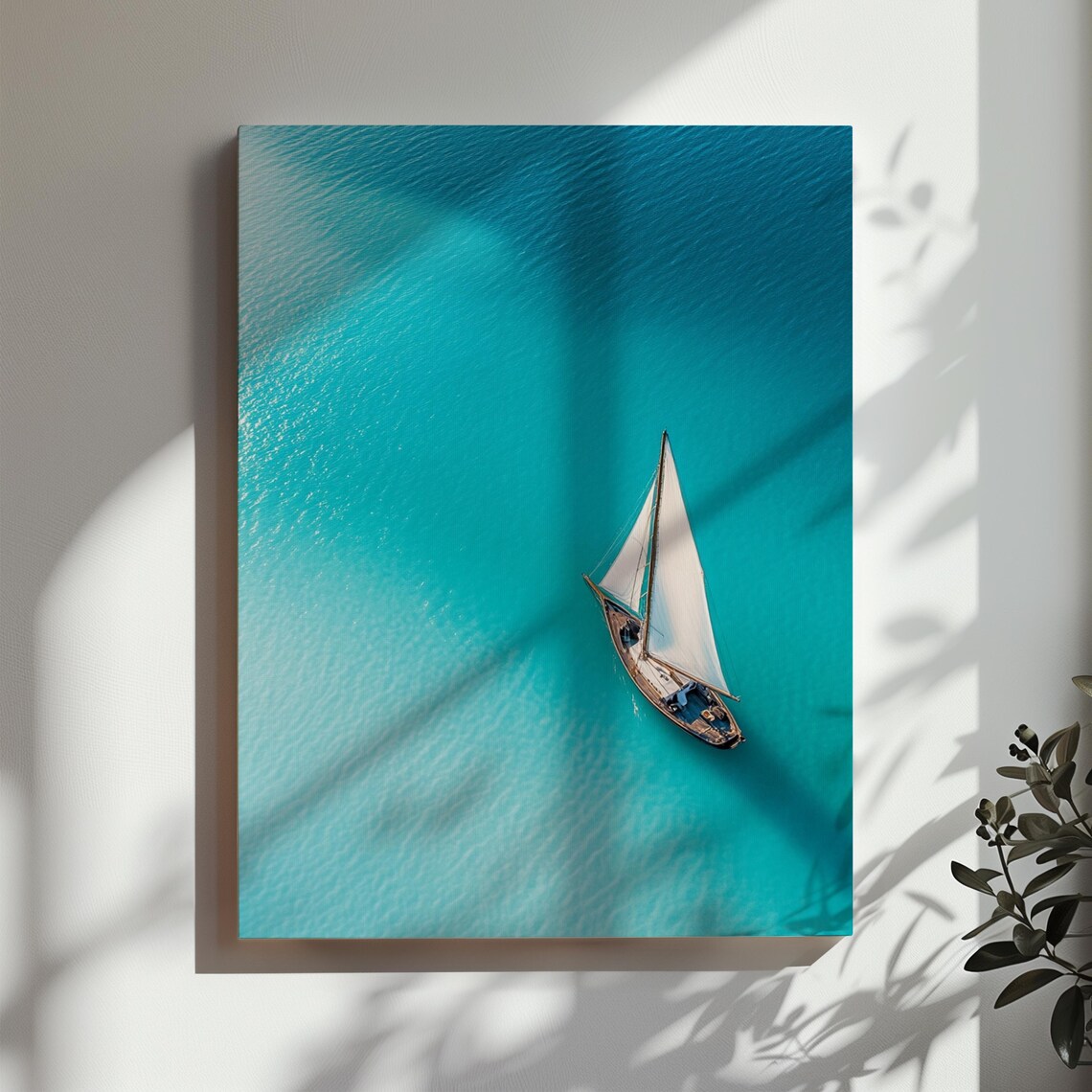 Lone Sailboat on Turquoise Sea Aerial Minimalist Sailing Poster - Image 3