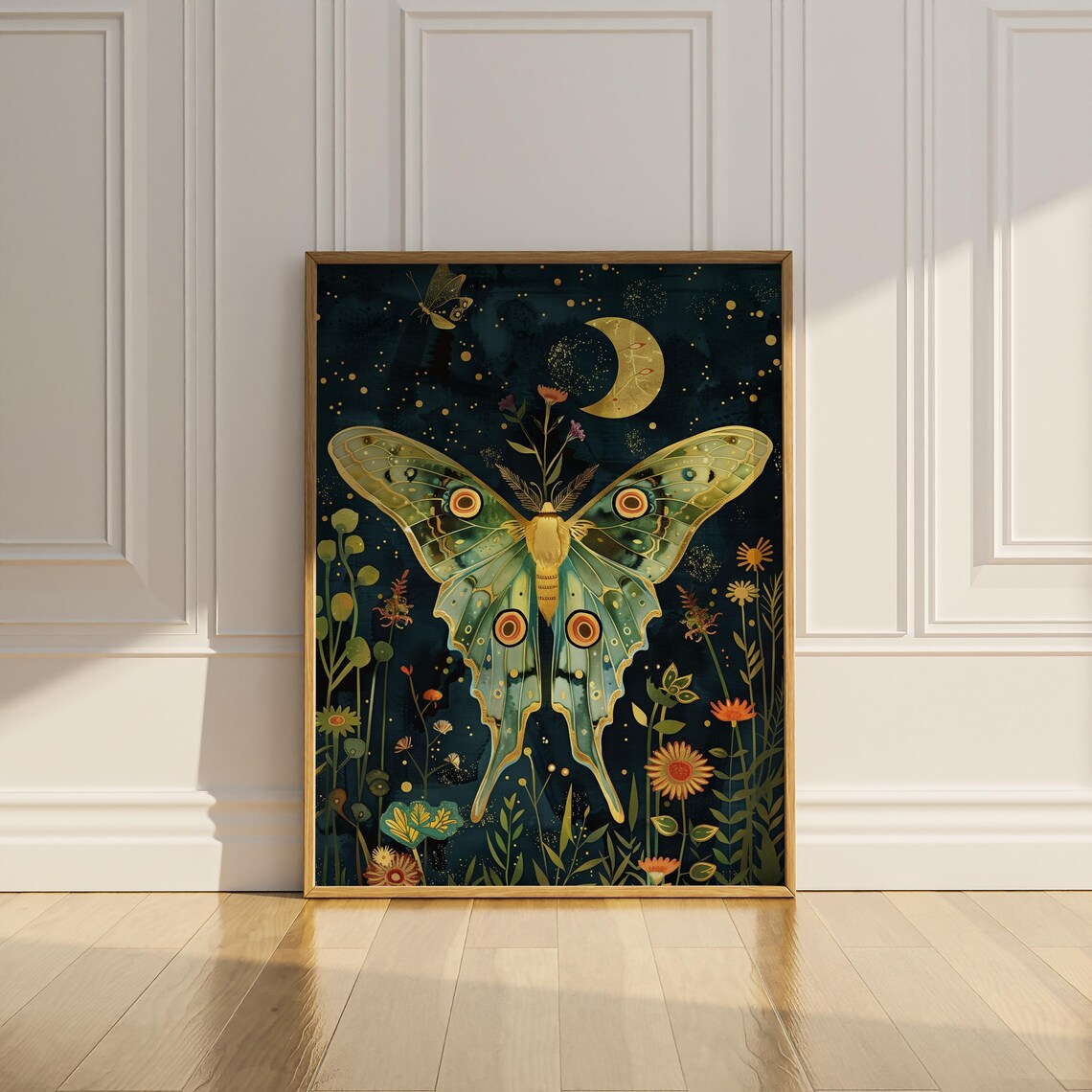 Luna Moth And Crescent Moon Witchy Celestial Dark Floral Botanical Poster - Image 2