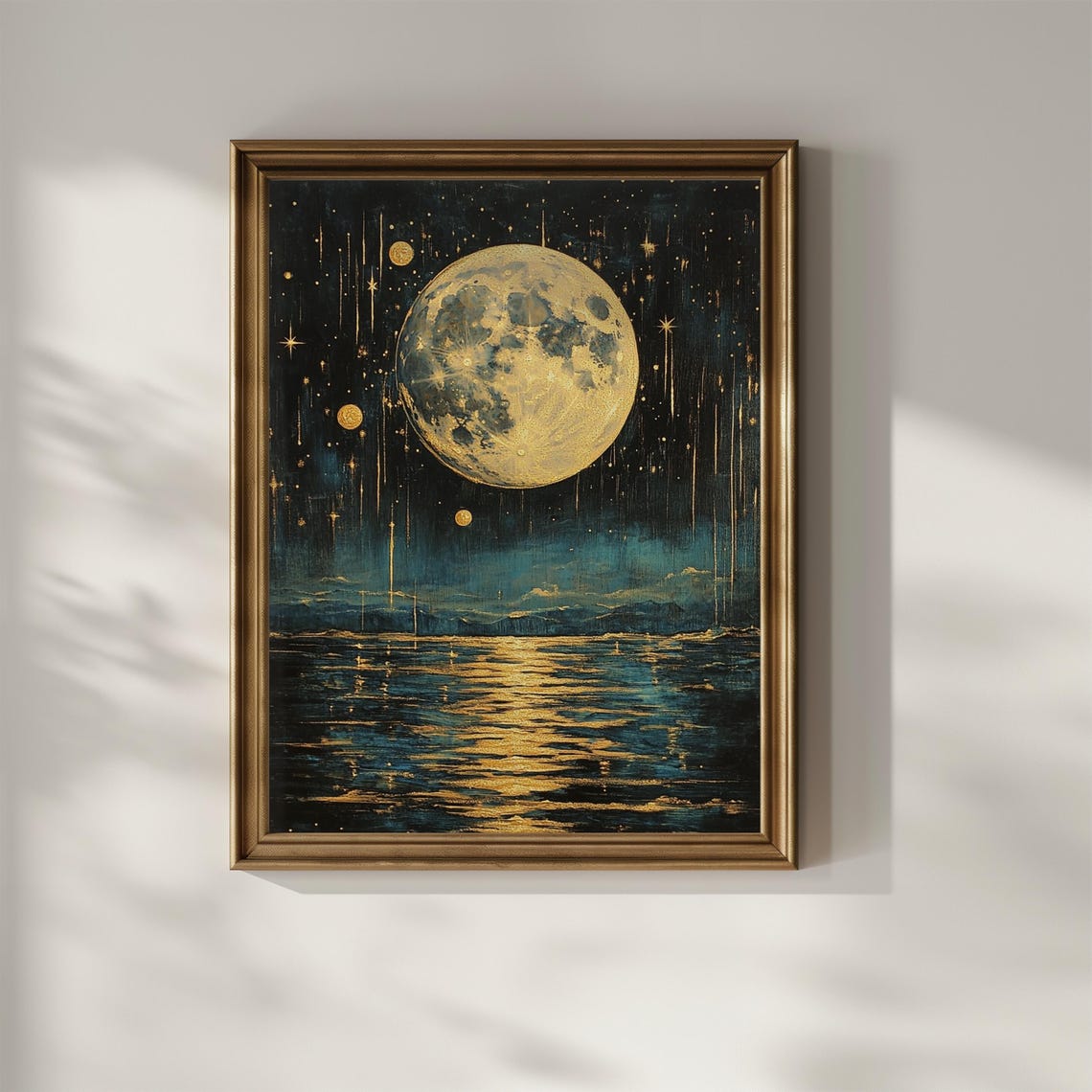 Golden Full Moon Reflection on Ocean Falling Stars Night Poster - Image 3