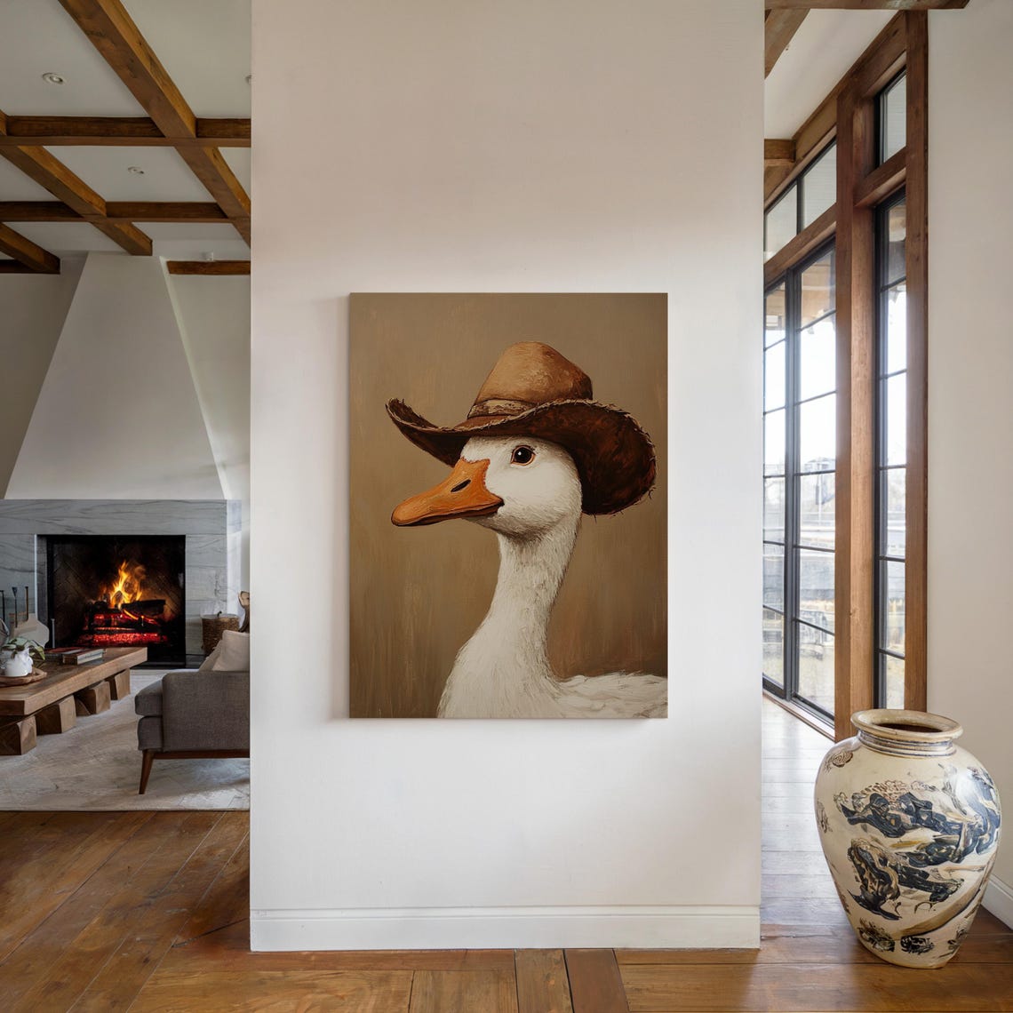 Silly Cowboy Goose Print Funny Cute Goose Wall Art Kids Room Nursery Wall Decor Oil Painting Cowboy Hat Western Cowgirl Matte - Image 2