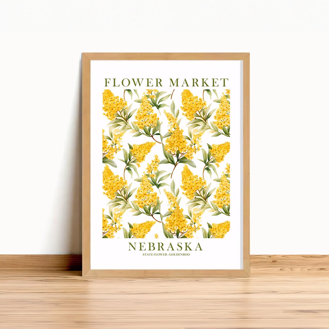 Nebraska Goldenrod Flower Market Botanical Yellow Floral Art Print
