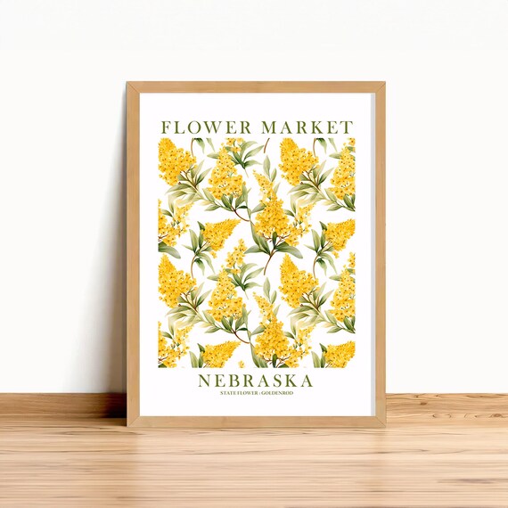 Nebraska Goldenrod Flower Market Botanical Yellow Floral Art Print